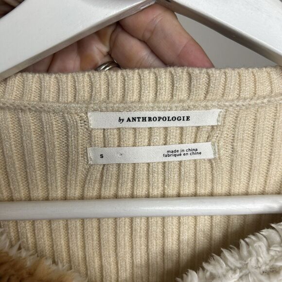 Anthropologie Furry Teddy Cream Colorblocked Cardigan Sweater S - Picture 9 of 9